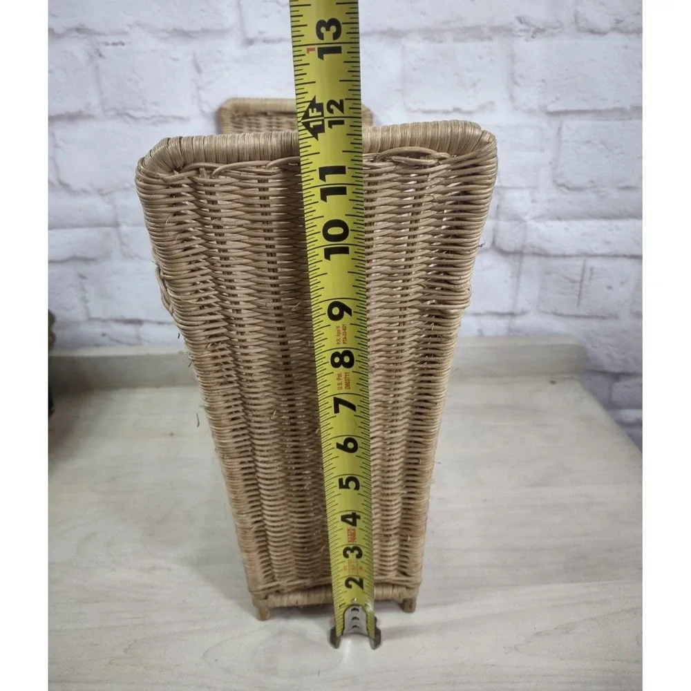 Vtg Wicker Woven Magazine Rack Arched Design Boho Retro Storage
